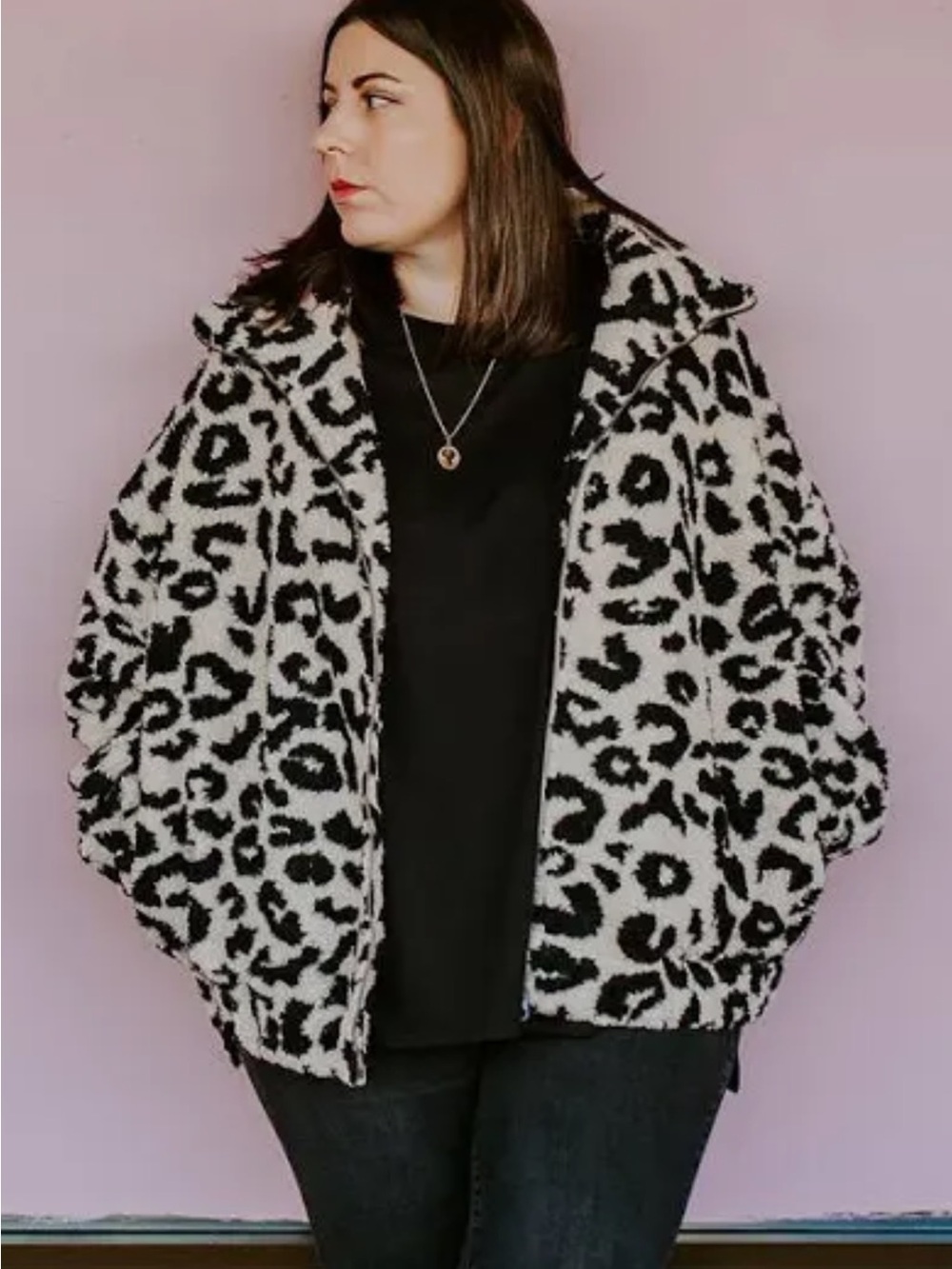 Brunette The Label leopard print Sherpa jacket